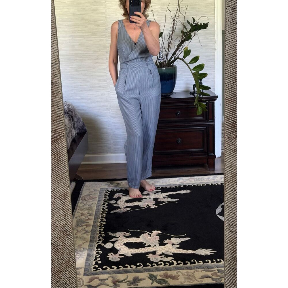 French Connection Striped Jumpsuit Size 6 Blue White Sleeveless